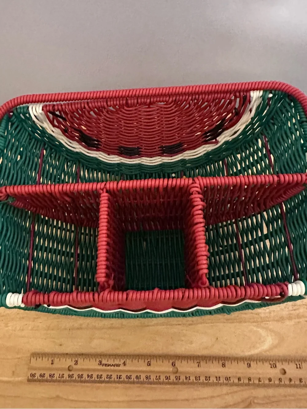 Woven Green and Red Sectioned Basket